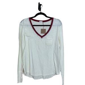 Hello Nite Long Sleeve V Neck Single Pocket Shirt Ivory Size Small